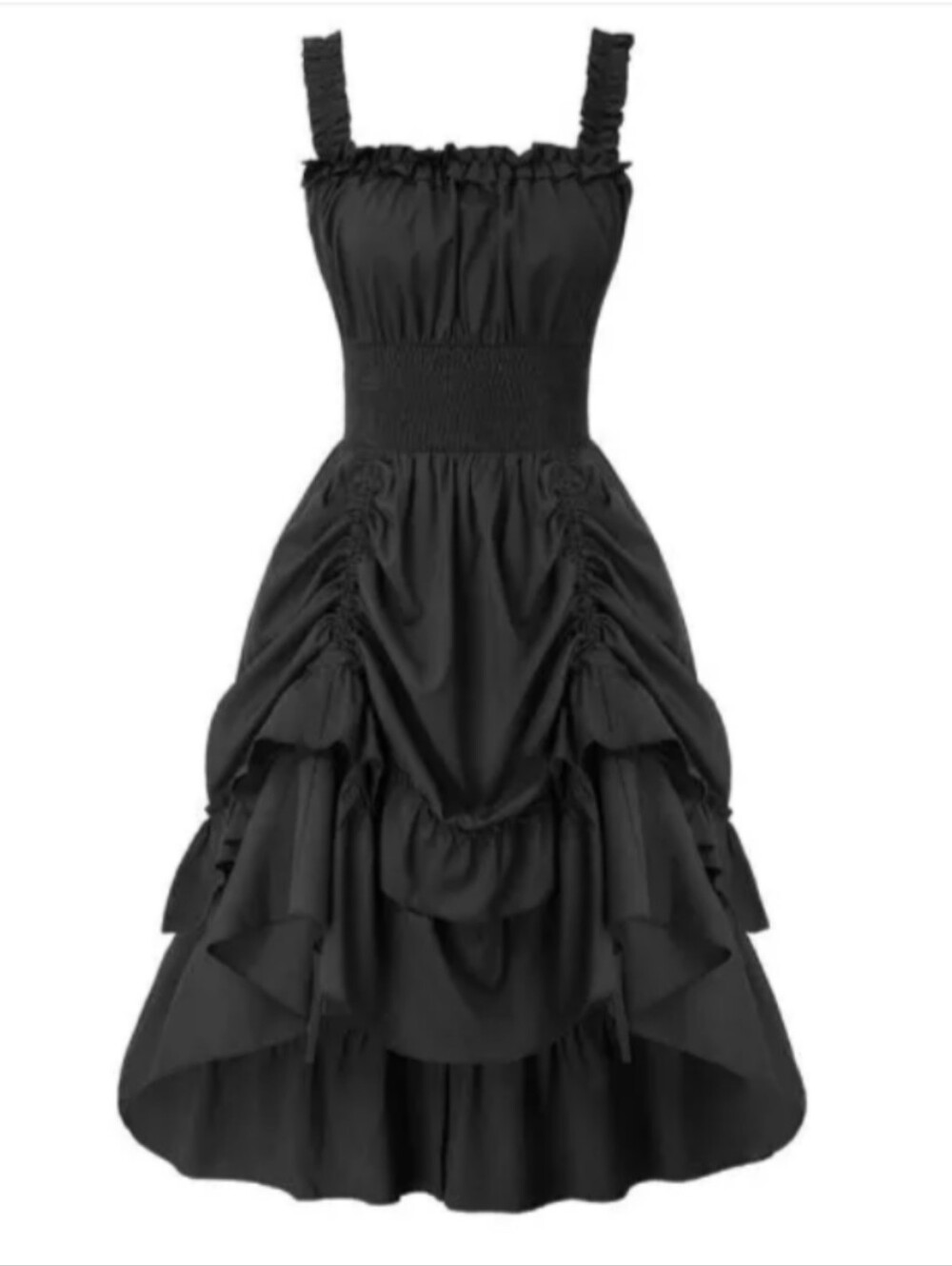 Scarlet Darkness Gothic Smocked Renaissance High-Low Black Dress Women's Small